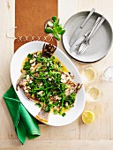 Roast flounder, broccolini, almonds, capers, beurre noisette