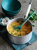 Carrot soup with ginger and parsley