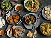 An arrangement of various spicy Thai dishes