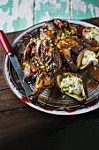 Jerk chicken and grilled sweet potatoes with sour cream