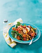 Chickpeas with chorizo and poached egg