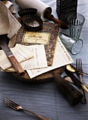 An old cook books, recipes, cutlery and baking utensils