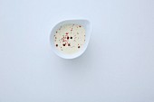 White chocolate mousse with pink pepper (top view)