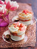 ice cream with rhubarb and crumbled ginger biscuits