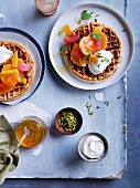 Citrus waffles with honey labne