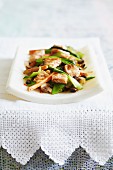 Chicken and mushroom stir fry with bok choy, carrots and black beans