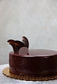 Chocolate cake with raspberry jam and chocolate glaze