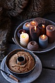 Lit candles in bowl