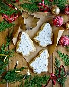 Christmas tree-shaped shortbread biscuits with icing