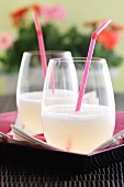 Glasses of lemonade with straws