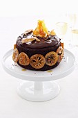 A chocolate cake with candied fruits