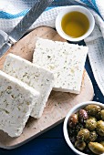 Feta cheese, olive oil and olives