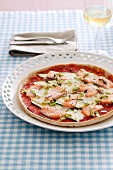 Pizza with courgette and salmon
