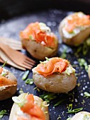 Stuffed baked potatoes with smoked salmon