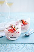 Strawberry yoghurt with fresh strawberries and mint crumbs