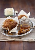 Orange and poppy seed muffins with honey