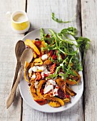 Butternut squash and pepper salad with a yoghurt dressing and rocket