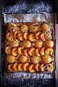 Pear and apricot tart with chopped nuts