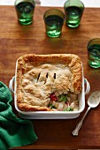 Chicken pie with a puff pastry crust