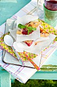 Grilled semolina slices with raspberries