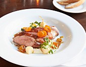 Muscovy duck breast with turnips, kumquats and lavender jus