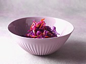 Warm red cabbage salad with chilli, ginger and a raspberry dressing