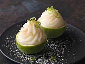 Caipirinha sorbet served in hollowed out limes