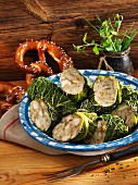 Savoy cabbage roulade with a celeriac and pretzel filling