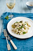 Asparagus risotto with peas and sage