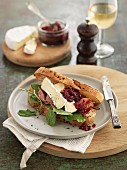 Camembert sandwich and beetroot and oranges pickles