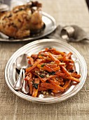 Glazed carrots with sage with roast chicken
