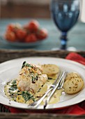 Monkfish medallions with herb potatoes