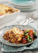 Moussaka made with minced meat and pasta