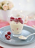 Vanillecreme mit Himbeeren