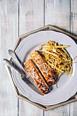 Teriyaki salmon with honey and noodles