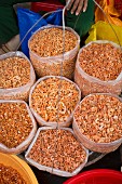 A vendors selling dried prawns in Vietnam
