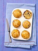 Muffins with cheese and red onions