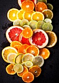 Various slices of citrus fruits (seen from above)