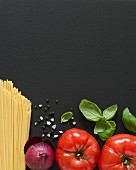 Ingredients for spaghetti with tomato sauce