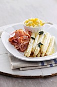 White asparagus with ham and sage butter