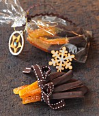 Orangettes (candied oranges with a chocolate glaze, France)