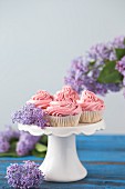 Coconut cupcakes with raspberry frosting