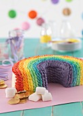 A colourful rainbow cake