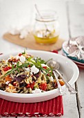 Noodle rice salad with vegetables and ricotta