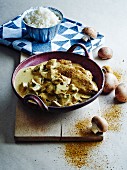 Chicken escalope with curry and mushrooms