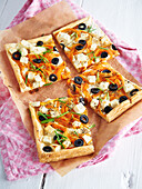Carrot tart with olives and feta