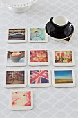 DIY photo coasters and espresso cup and saucer