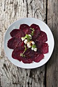 Antilope carpaccio with goat's cheese and olive oil