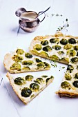 Spicy Brussels sprouts tart, sliced