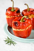 Red peppers stuffed with barley and rosemary